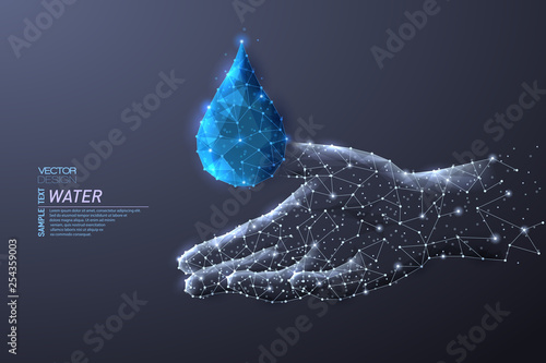 Abstract polygonal light of hands holding drop