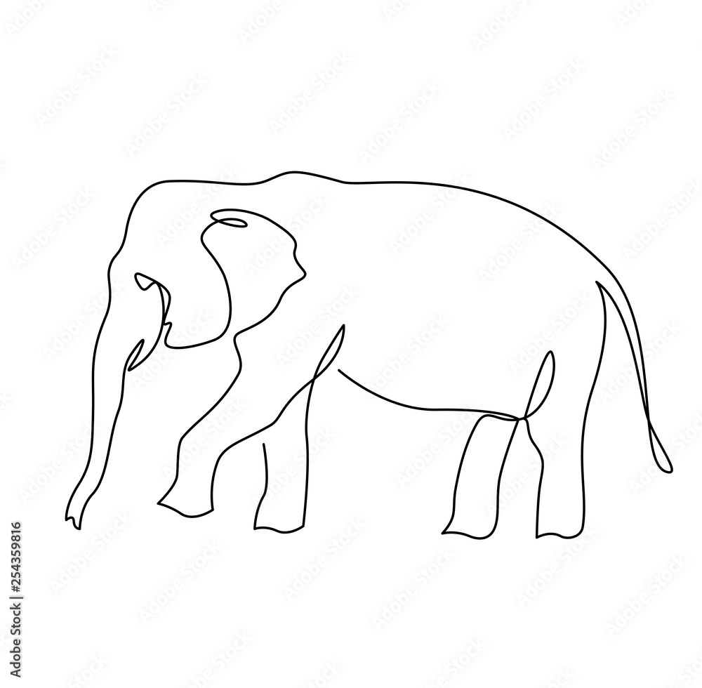 Obraz premium Elephant continuous one line drawings set