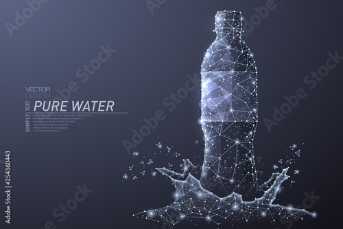 Abstract polygonal light of bottle with clean mineral water