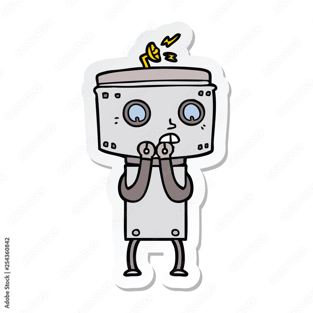 Fototapeta premium sticker of a nervous cartoon robot