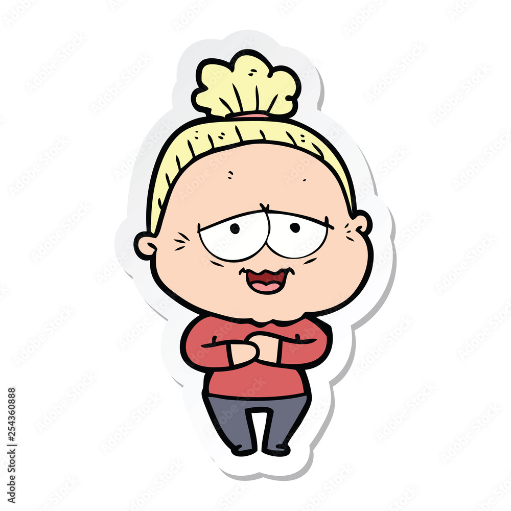 sticker of a cartoon happy old lady sticker of a cartoon happy old lady