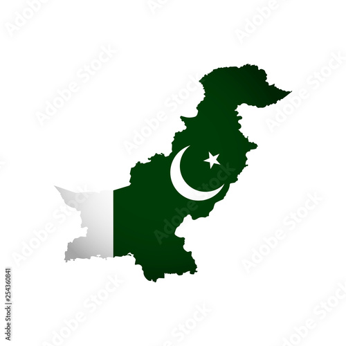 Vector isolated simplified illustration icon with silhouette of Pakistan map. National flag. White background