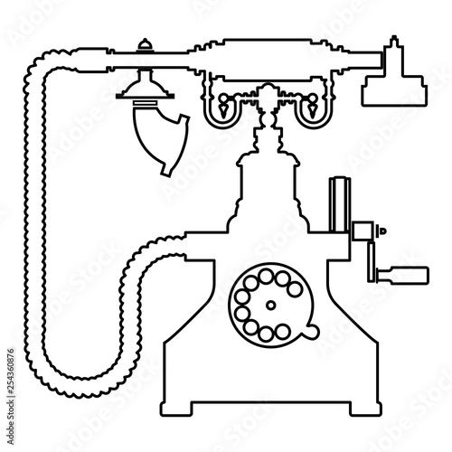 Vintage telephone retro rotary plate Antique phone Old phone Retro phone Rarity telephone Vintage phone Antique telephone Rarity phone icon black color outline vector illustration flat style image