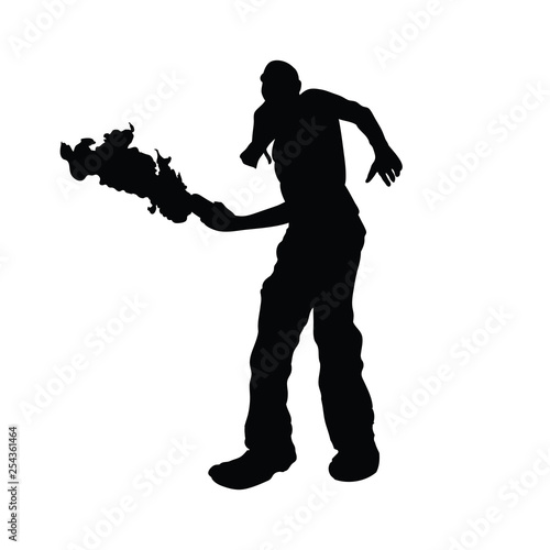 Social issues, outline of a man with molotov, riots on the streets