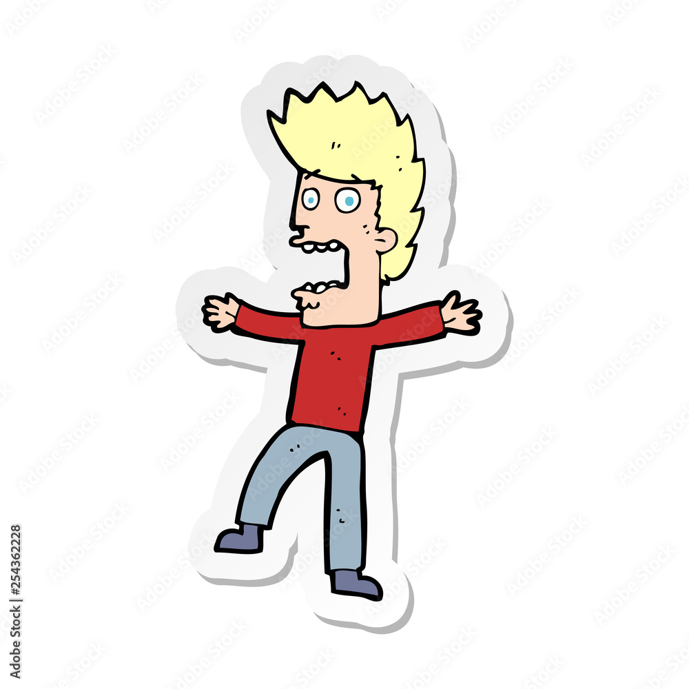 sticker of a cartoon terrified man sticker of a cartoon terrified man