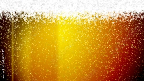 3d Render of bubbles movement inside a glass of golden icy beer