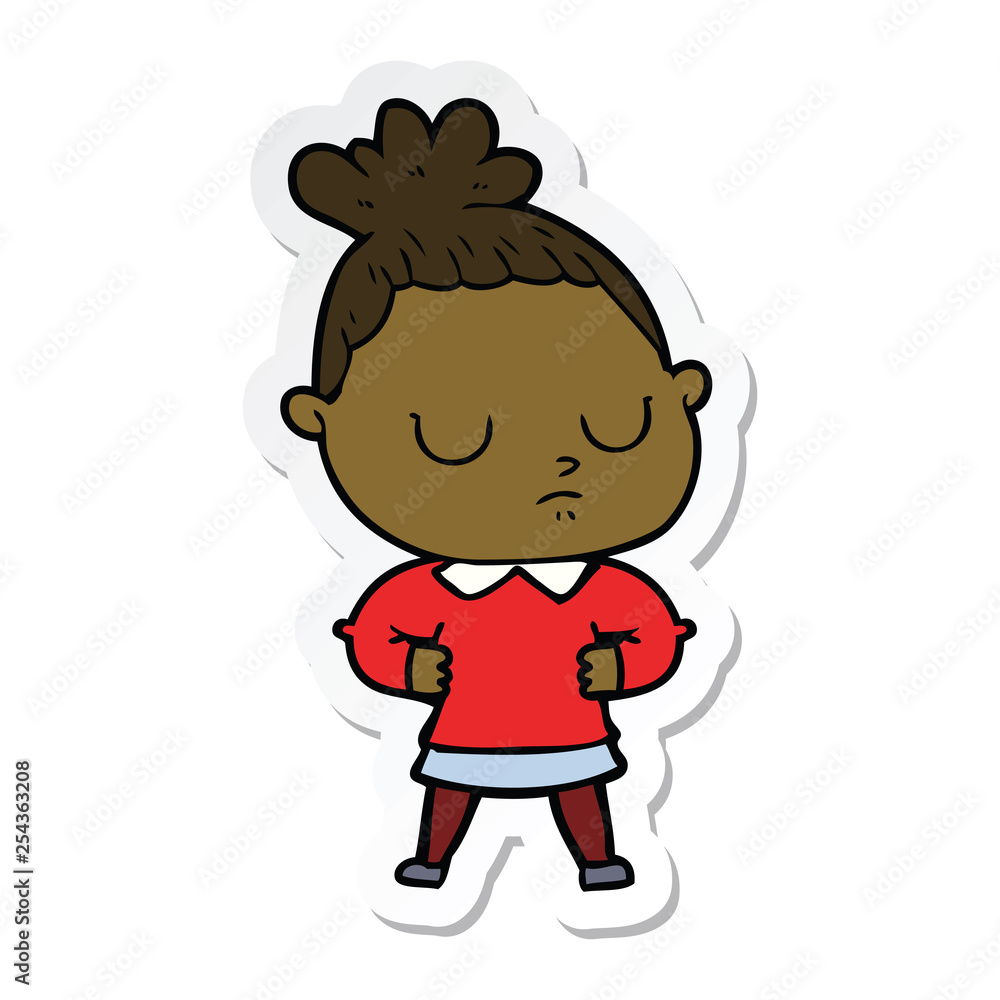 sticker of a cartoon calm woman