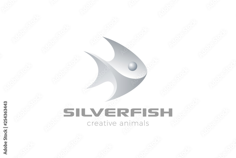 Obraz premium Fish Logo 3D design vector template. Seafood Restaurant store Jewelry Logotype concept icon.