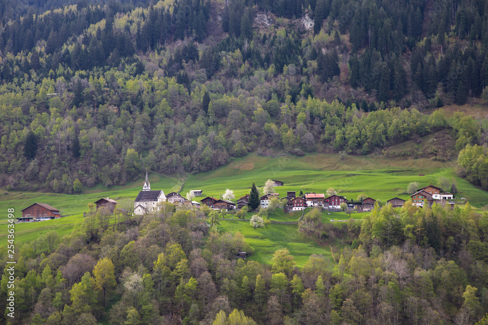 Frühling in den Bergen. Landschaft in der Schweiz