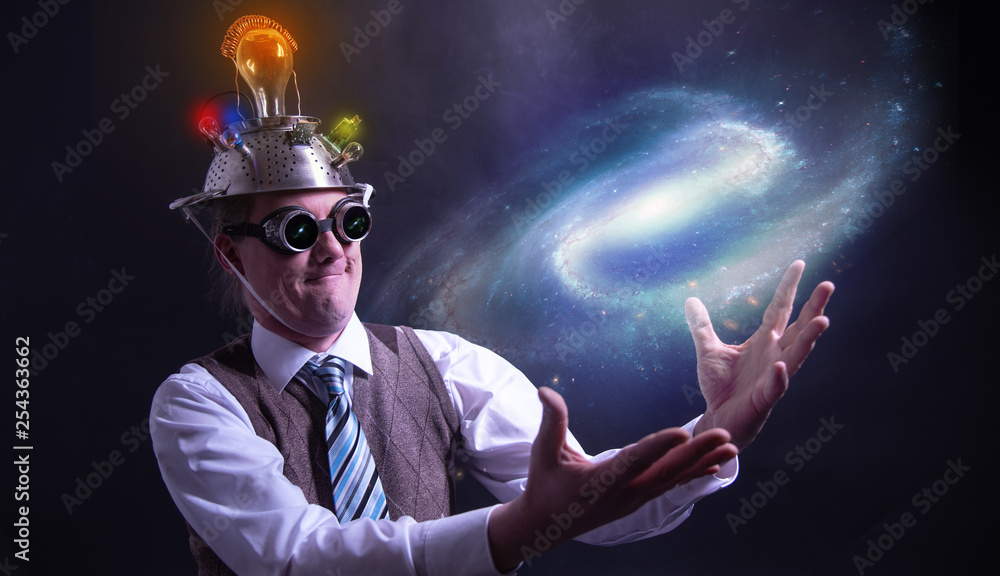 Αυτοκόλλητο distraught looking conspiracy believer in suit with aluminum foil head holding t