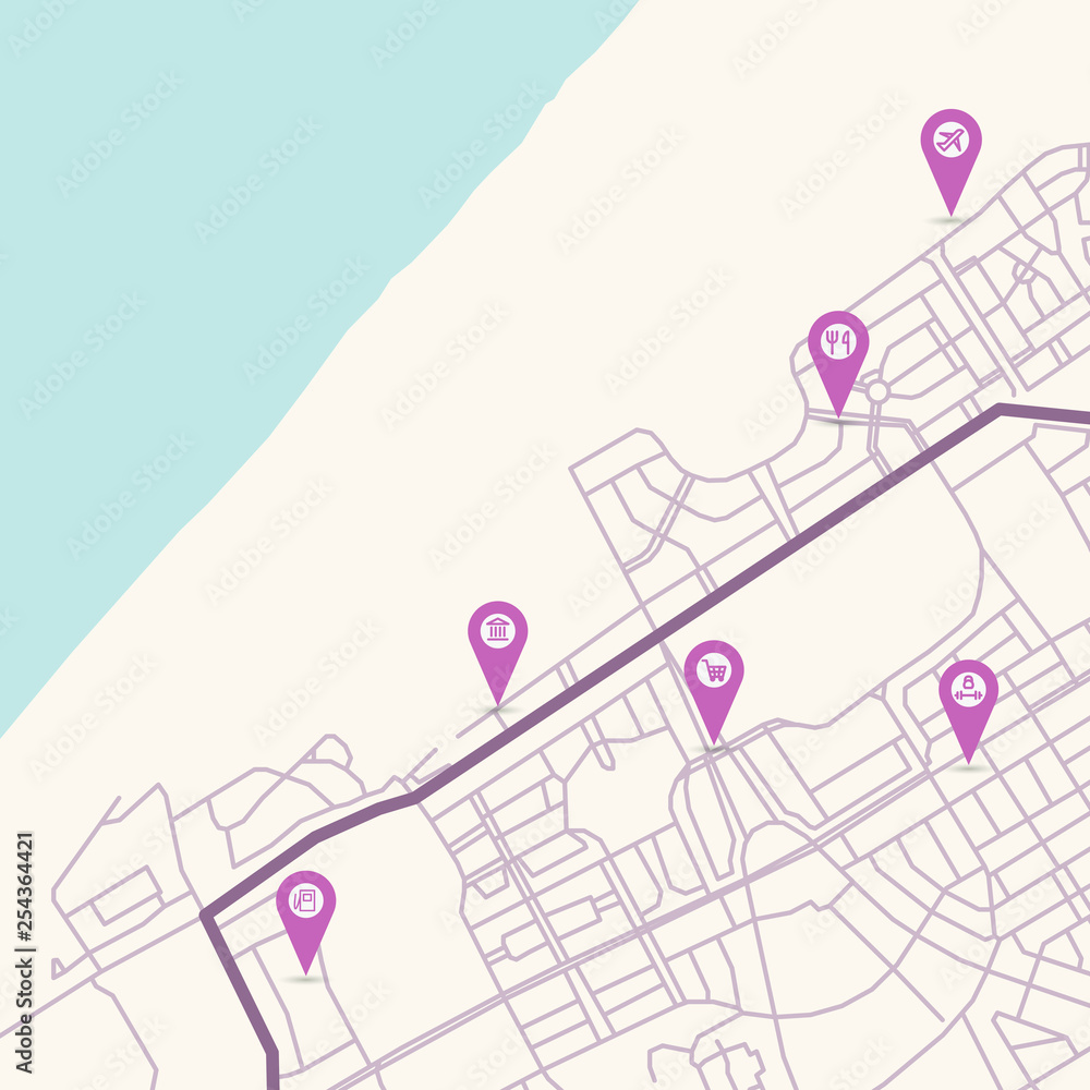 Vector abstract city map with small pointers Vector abstract city map with small pointers