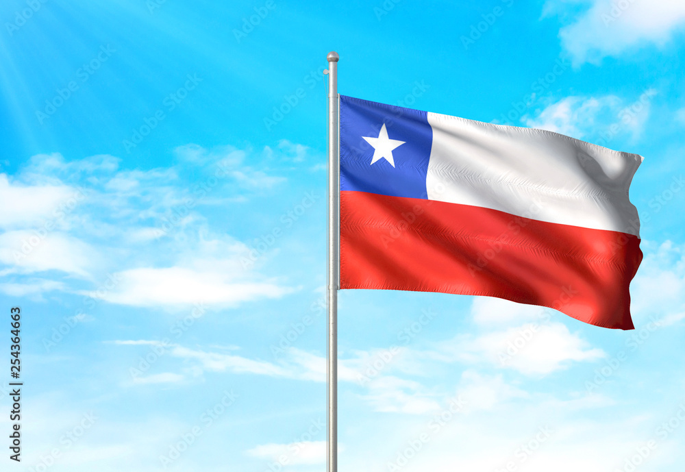 Naklejka premium Chile flag waving sky background 3D illustration