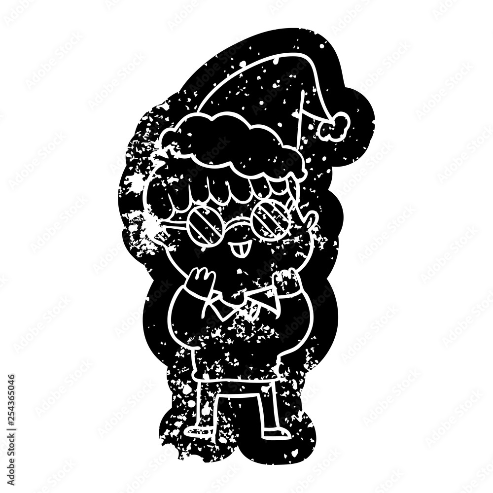 cartoon distressed icon of a boy wearing spectacles wearing santa hat cartoon distressed icon of a boy wearing spectacles wearing santa hat