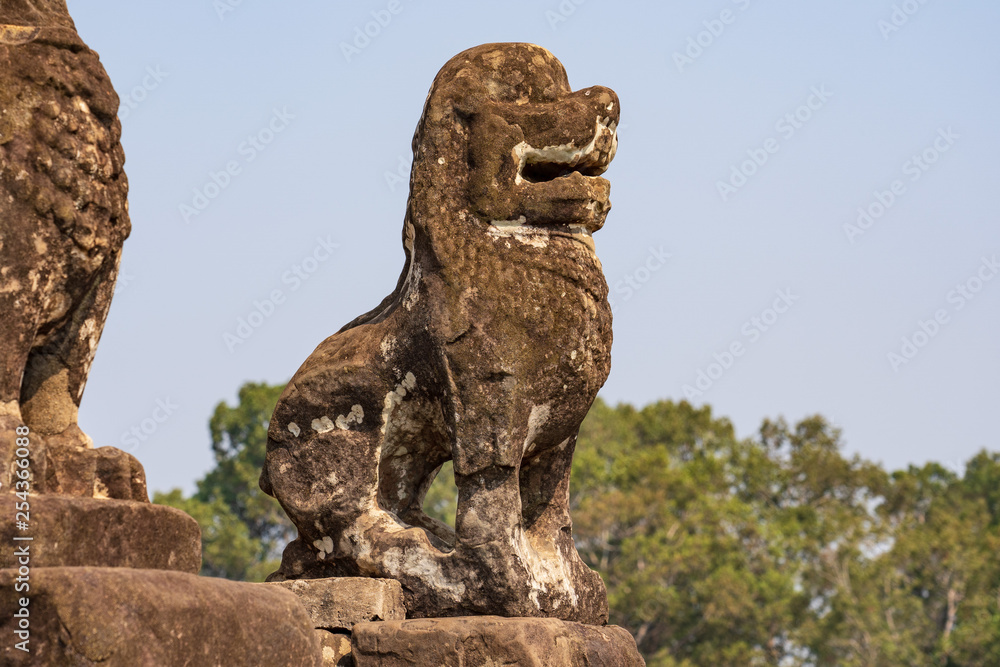 Khmer style lion statue in Bakong temple, Cambodia