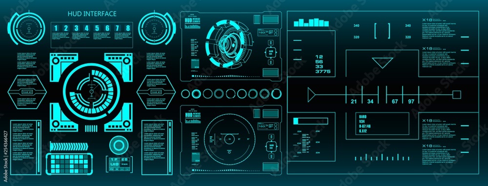 HUD elements mega set pack. Dashboard green display virtual reality technology screen. HUD elements mega set pack. Dashboard green display virtual reality technology screen.