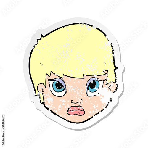 retro distressed sticker of a cartoon sulking woman