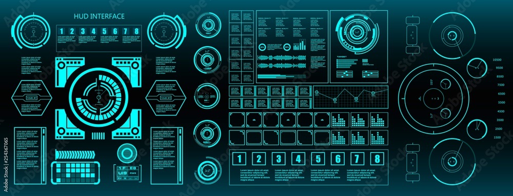 HUD elements mega set pack. Dashboard green display virtual reality technology screen. HUD elements mega set pack. Dashboard green display virtual reality technology screen.