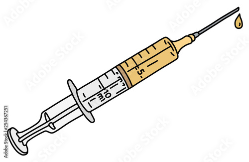 The vectorized hand drawing of a plastic syringe