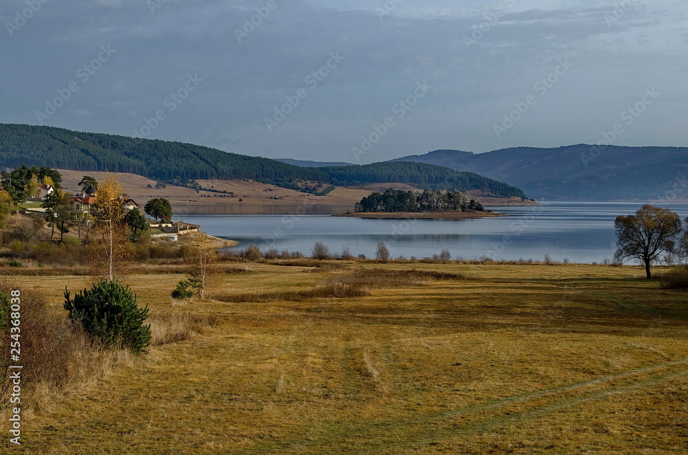 Amazing autumn view holiday village around Tsigov chark resort and Batak dam reservoir, Rhodope mountains, Bulgaria 