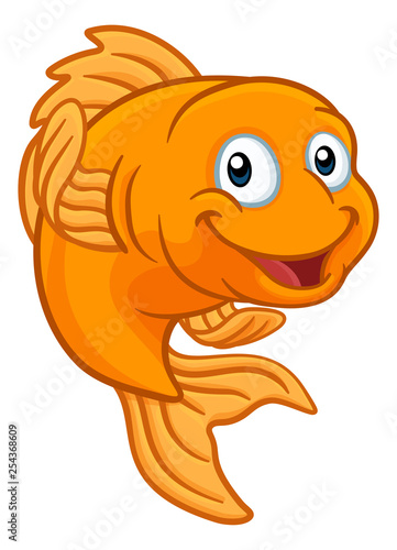 A friendly cartoon goldfish or gold fish character