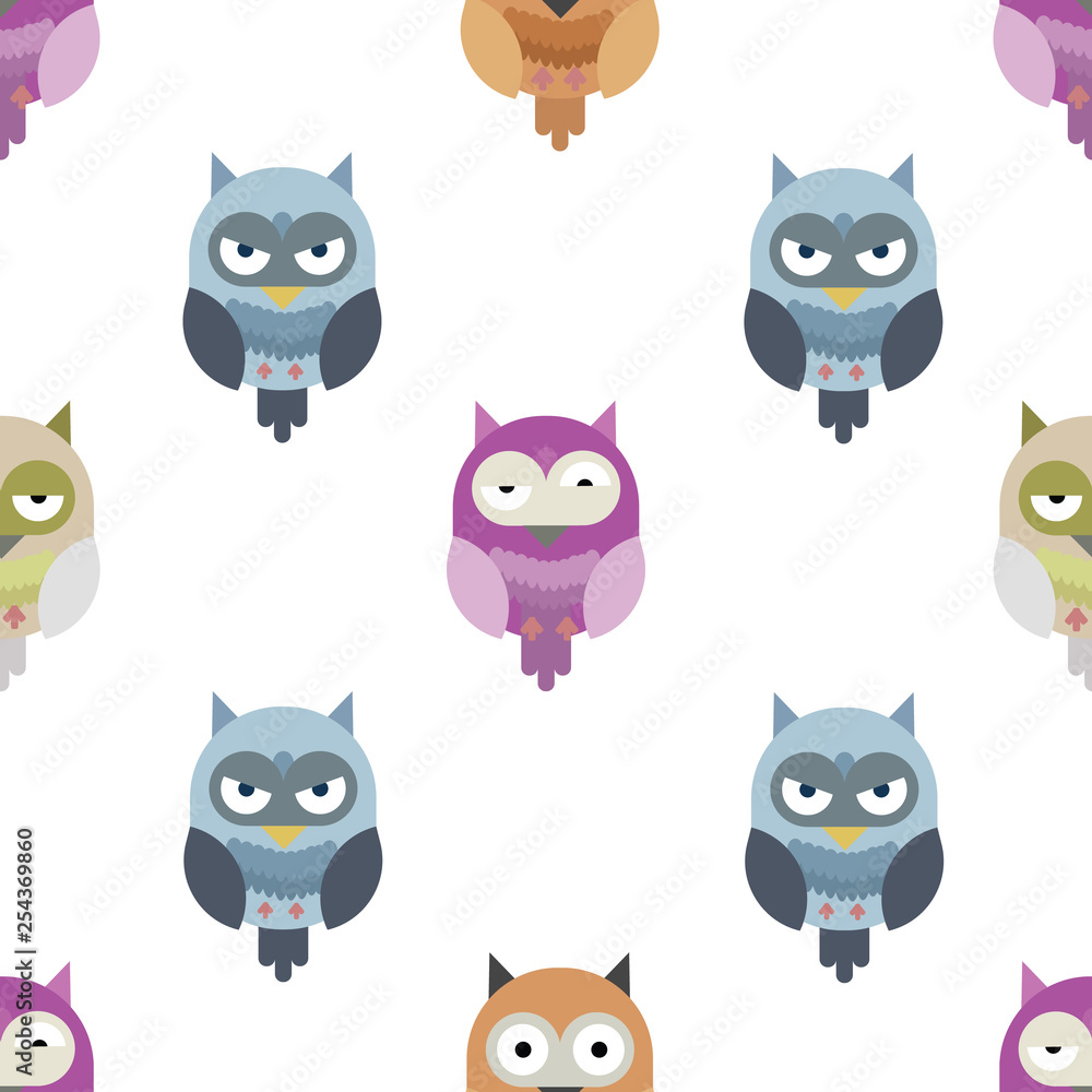 Vector seamless pattern made of cute owls isolated on white background. Vector seamless pattern made of cute owls isolated on white background.