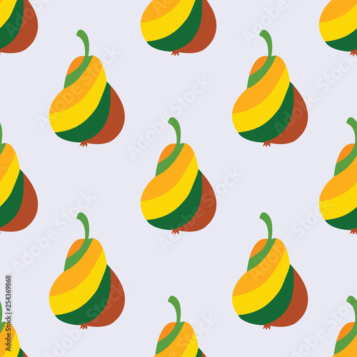 Vector seamless pattern made of colorful pears isolated on grey background.