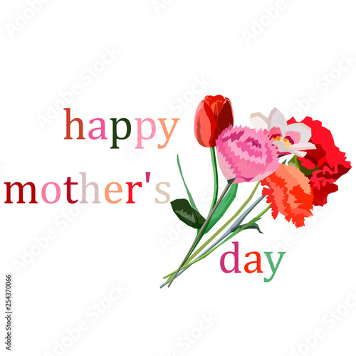 Image of different flowers for mother s day. Pink  red and green colors. The colors of spring. Vector.