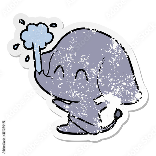 distressed sticker of a cute cartoon elephant spouting water