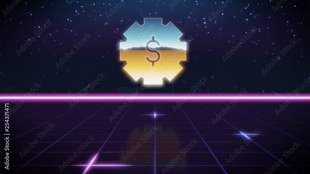 synthwave retro design icon of gear synthwave retro design icon of gear