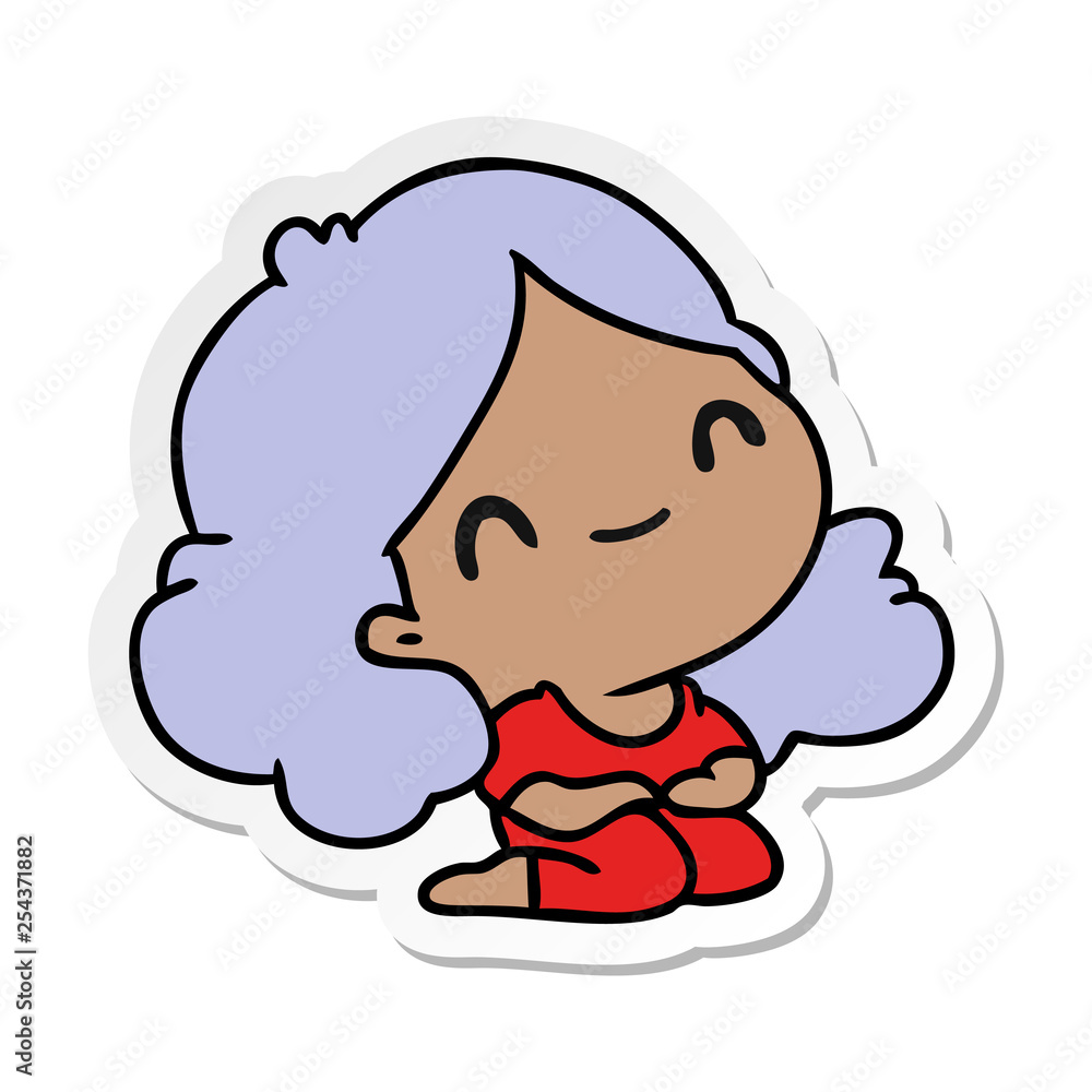 sticker cartoon of a cute kawaii girl