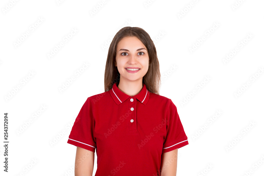 Isolated portrait of a delivery young woman isolated on white background Isolated portrait of a delivery young woman isolated on white background