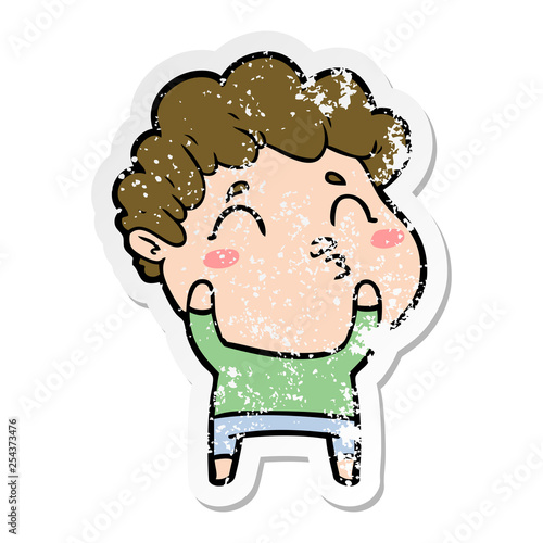 distressed sticker of a cartoon man pouting