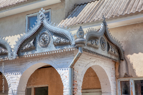 details of traditional roof made of tin 