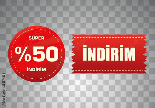 Indirim etiketleri yazilari. Translation from turkish: Sale offer badges. Red promo seals/stickers. Isolated vector illustration