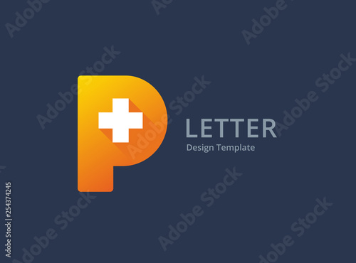 Letter P cross plus medical logo icon design template elements