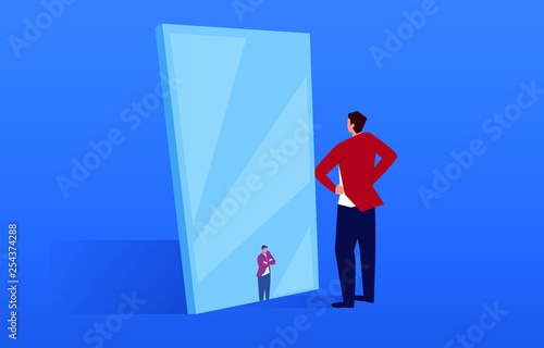 The businessman in the mirror has become small