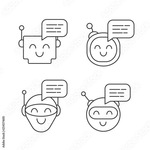 Chatbots messages linear icons set