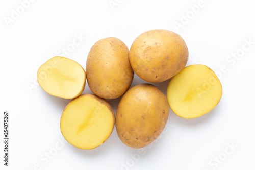 Potatoes isolated on white background. Flat lay. Top view.