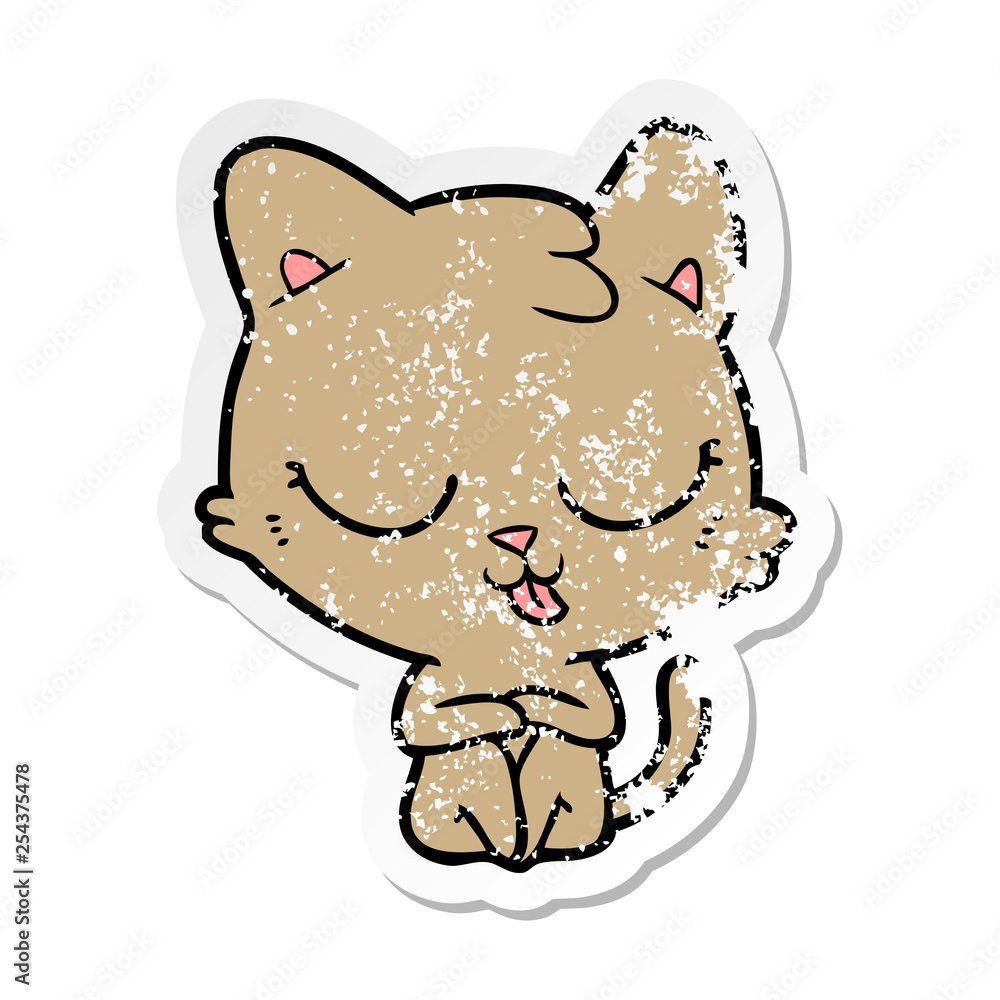distressed sticker of a cartoon cat distressed sticker of a cartoon cat