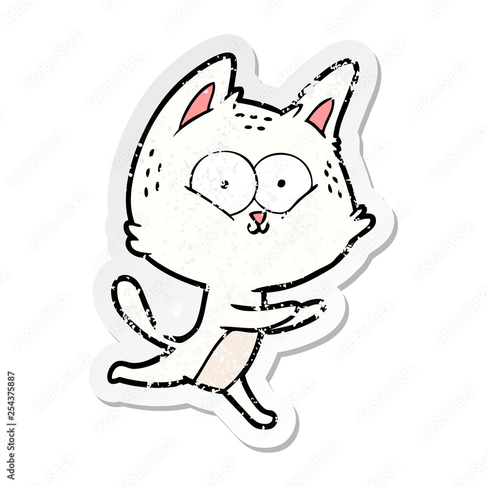 distressed sticker of a cartoon cat running distressed sticker of a cartoon cat running