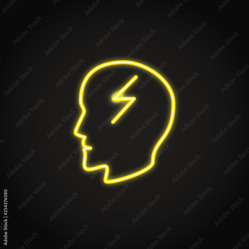 Headache concept icon in glowing neon style Headache concept icon in glowing neon style