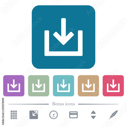 Import item flat icons on color rounded square backgrounds
