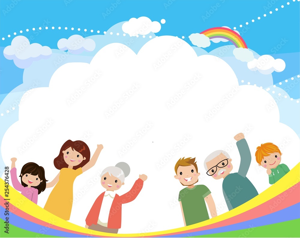 happy family on the rainbow