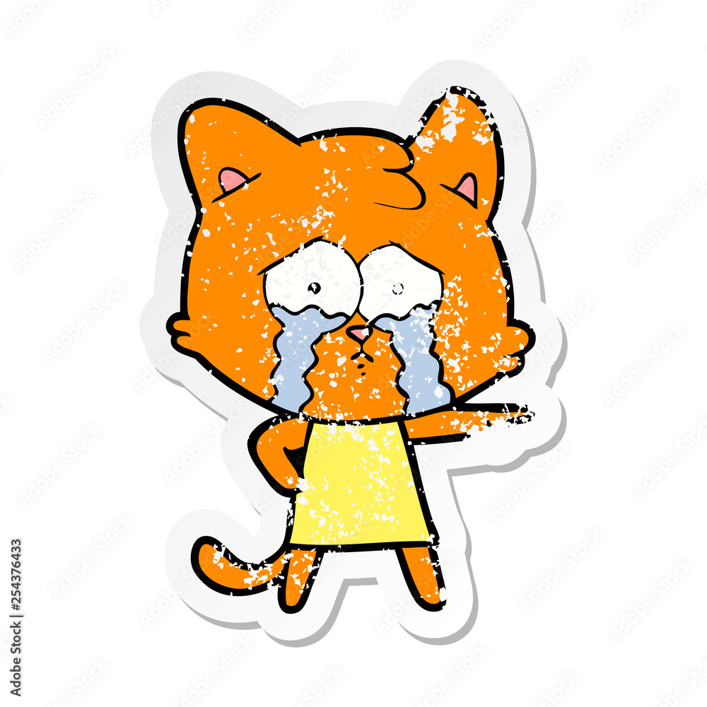 Fototapeta premium distressed sticker of a cartoon crying cat