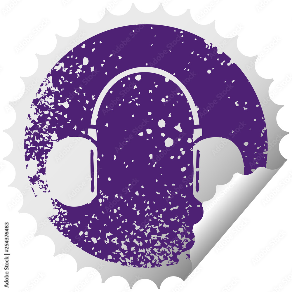 distressed circular peeling sticker symbol retro headphone distressed circular peeling sticker symbol retro headphone