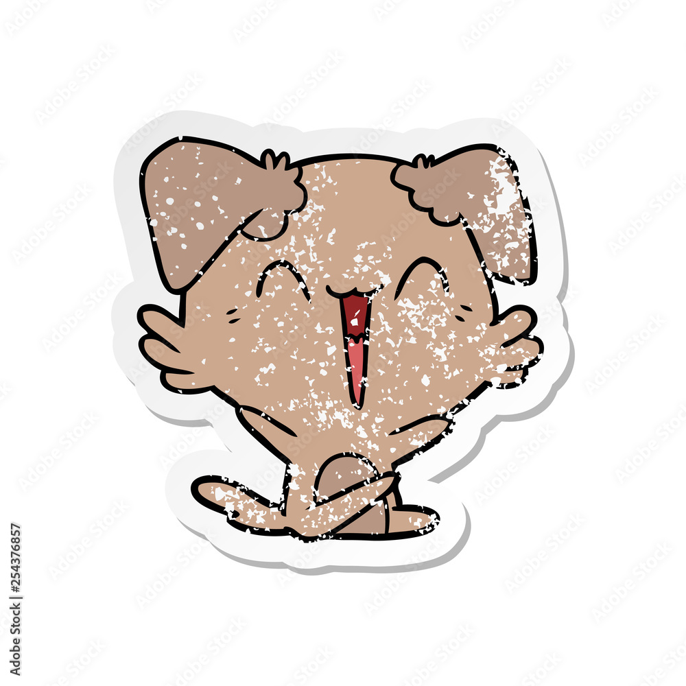 Obraz premium distressed sticker of a happy little dog cartoon