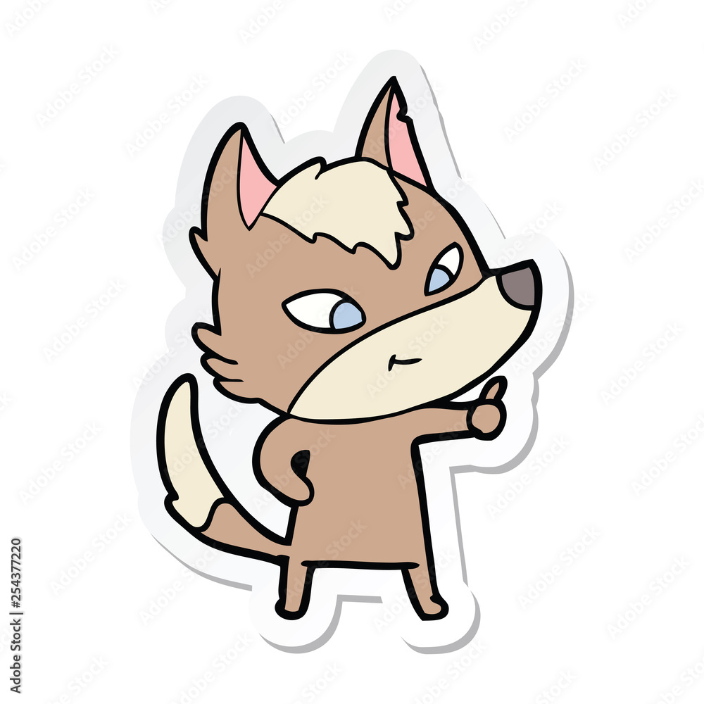 sticker of a friendly cartoon wolf