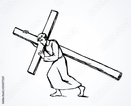 Men carry the cross. Vector drawing