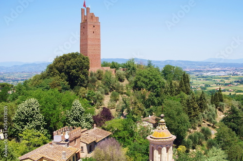 Dome of the church of the sacred crucifix and Fortress of Federico II, San Miniato, Tuscany, Italy photo