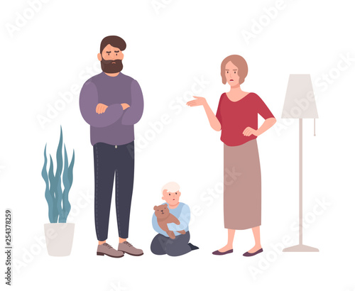 Parents quarreling or fighting in presence of little son